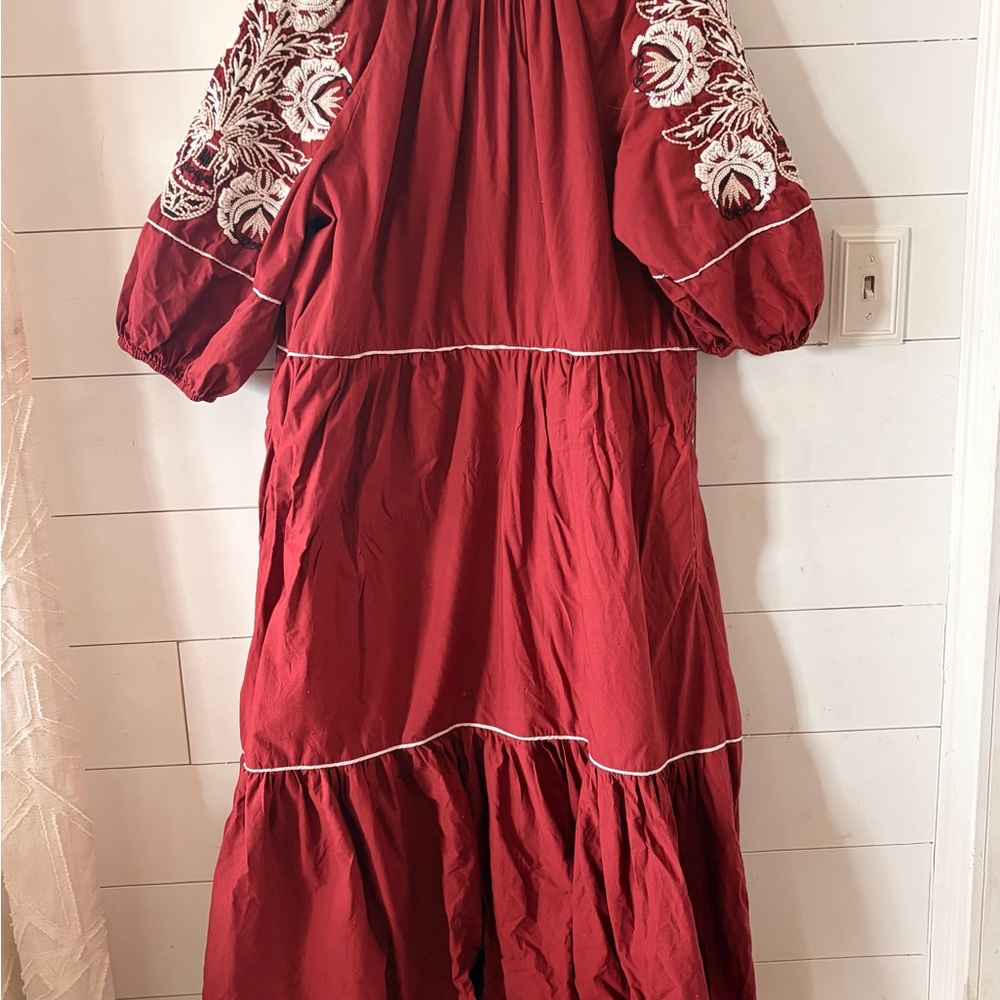Anthropologie, Burgundy Embroidered Midi Dress - Picture 6 of 8